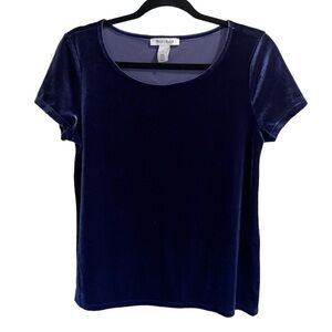 White House Black‎ Market velvet deep blue purple small blouse short sleeve